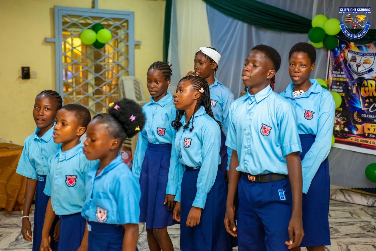 Clifflight pupils in sky-blue uniforms
